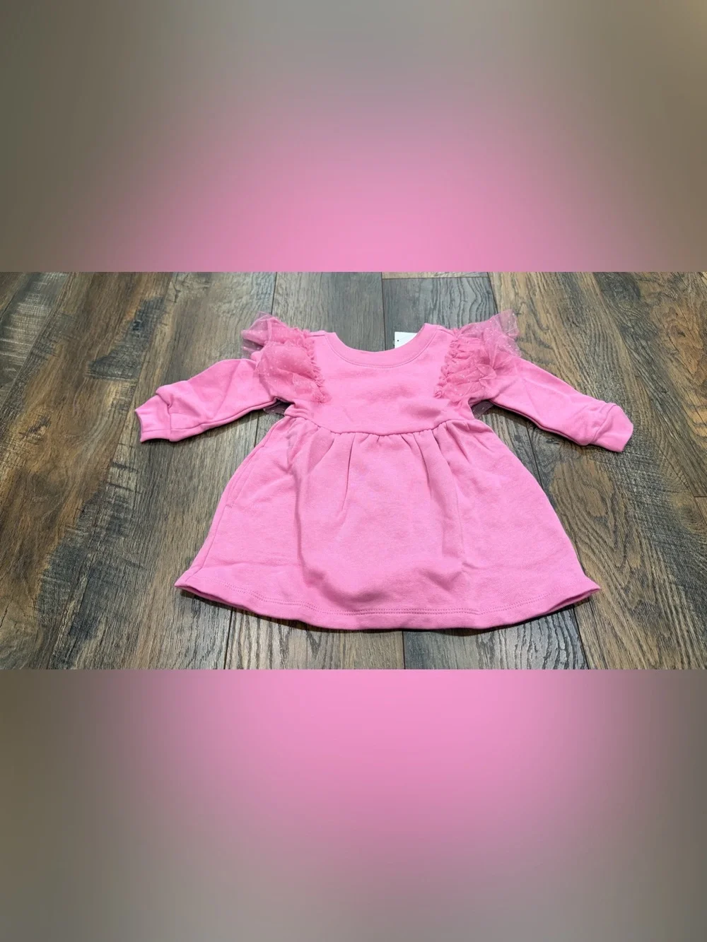 Baby Gap Girls Pink Tulle Trim Sweatshirt Dress Size 6-12 Months, NEW